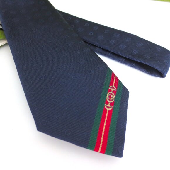 NWT GUCCI MEN'S SILK LOGO EMBROIDERY PSAG NAVY BLUE - Picture 7 of 10